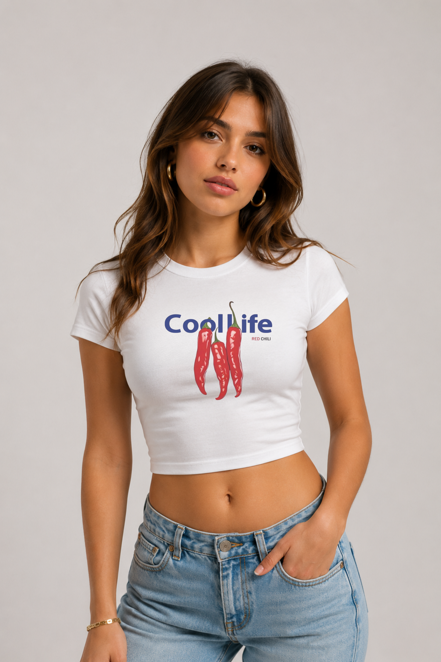Cool Life Chili Baskılı Kadın Crop Baby Tee