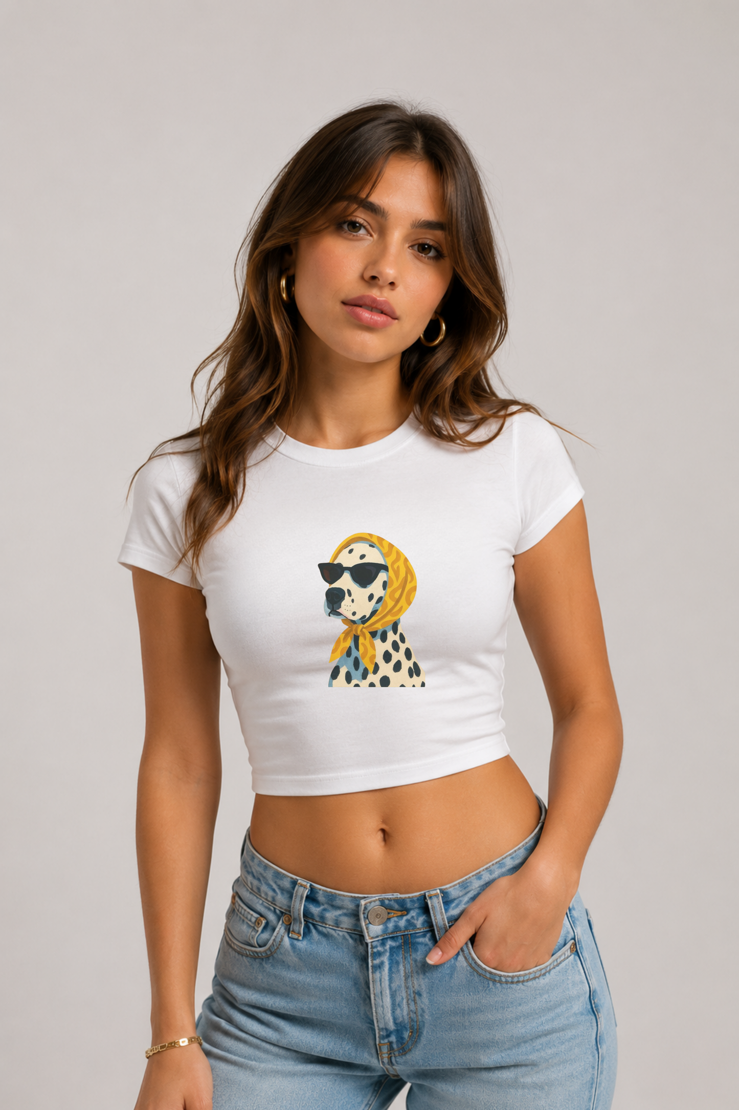 Cool Dalmaçyalı Baskılı Kadın Crop Baby Tee