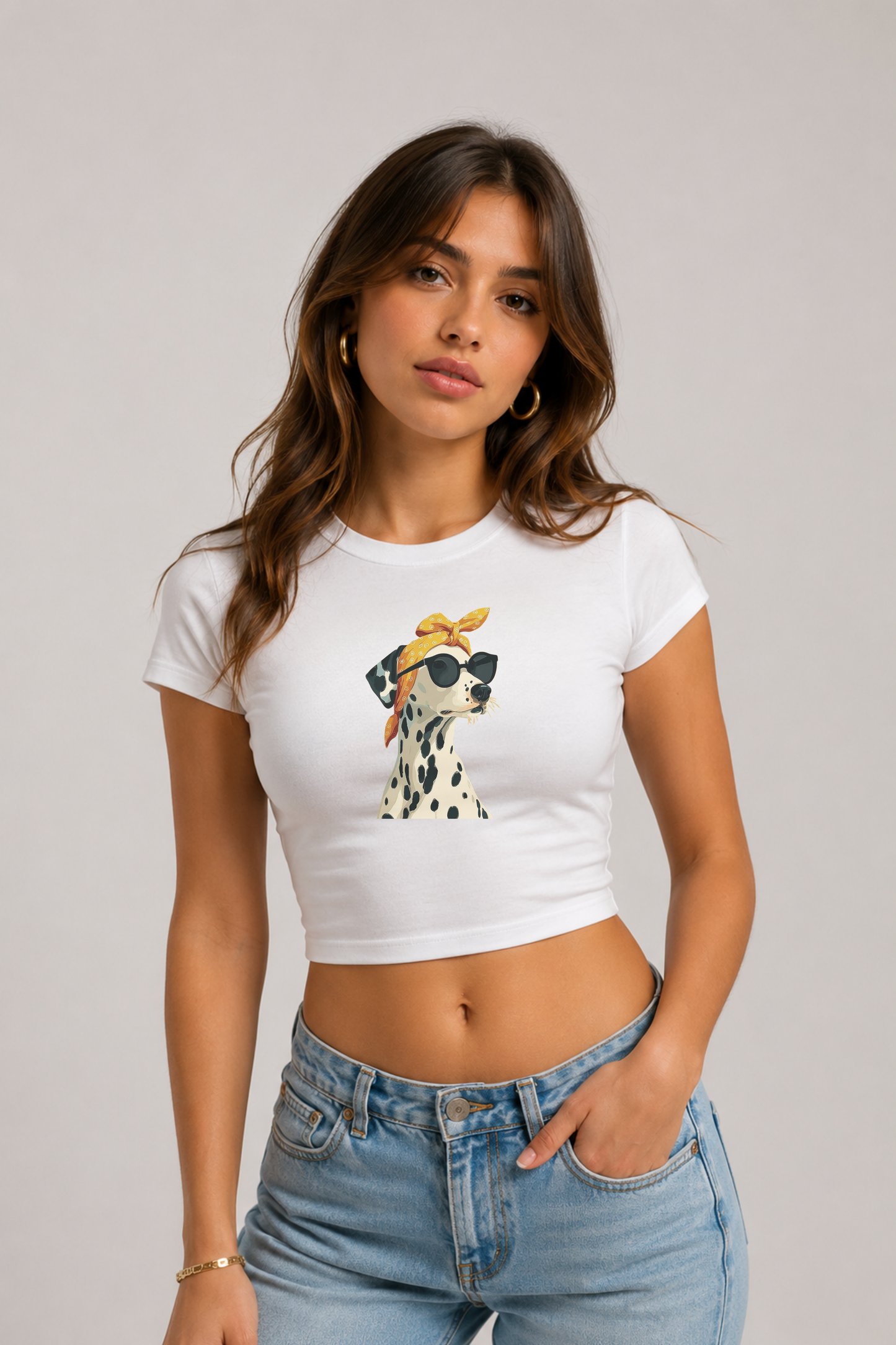 Bandanalı Dalmaçyalı Baskılı Kadın Crop Baby Tee