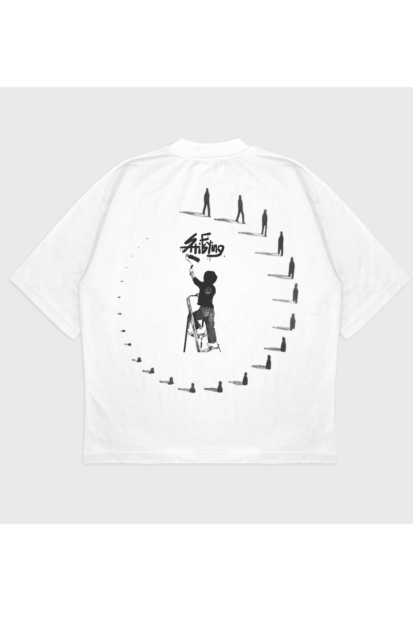 PAİN Shadow Circle Oversize Beyaz Tişört – Sırt Baskılı Premium Streetwear Unisex T-Shirt