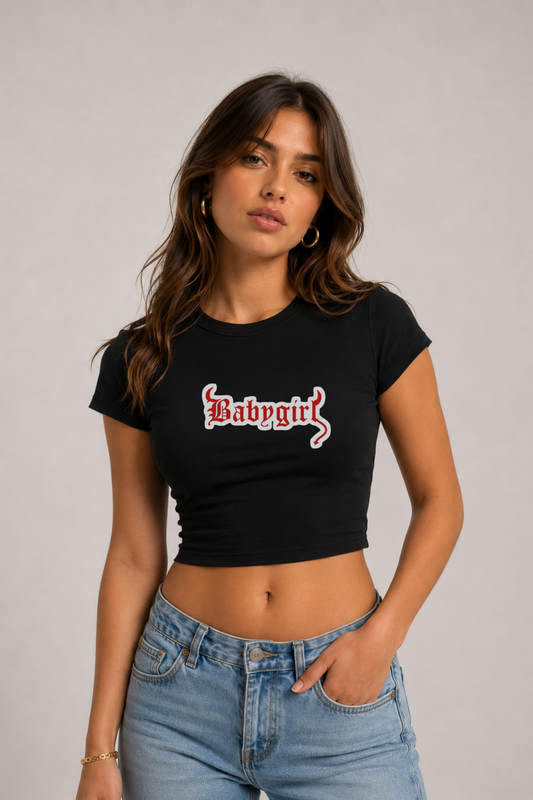 Babygirl Baskılı Beyaz Kadın Crop Baby Tee