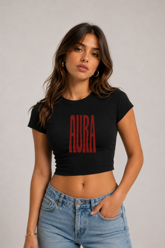 Aura Baskılı Kadın Crop Baby Tee
