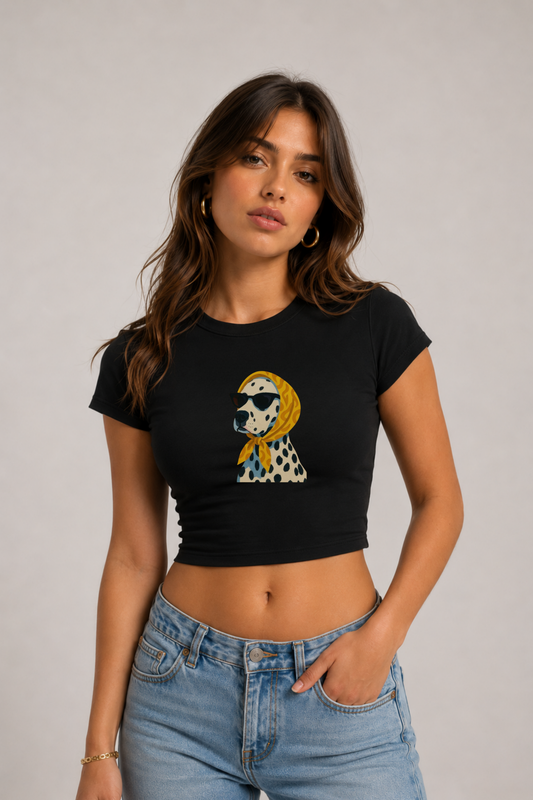 Cool Dalmaçyalı Baskılı Kadın Crop Baby Tee