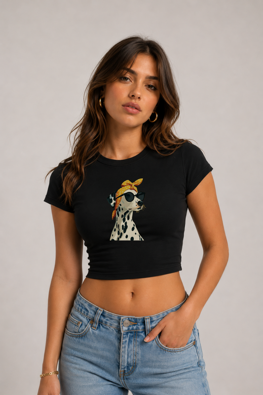 Bandanalı Dalmaçyalı Baskılı Kadın Crop Baby Tee