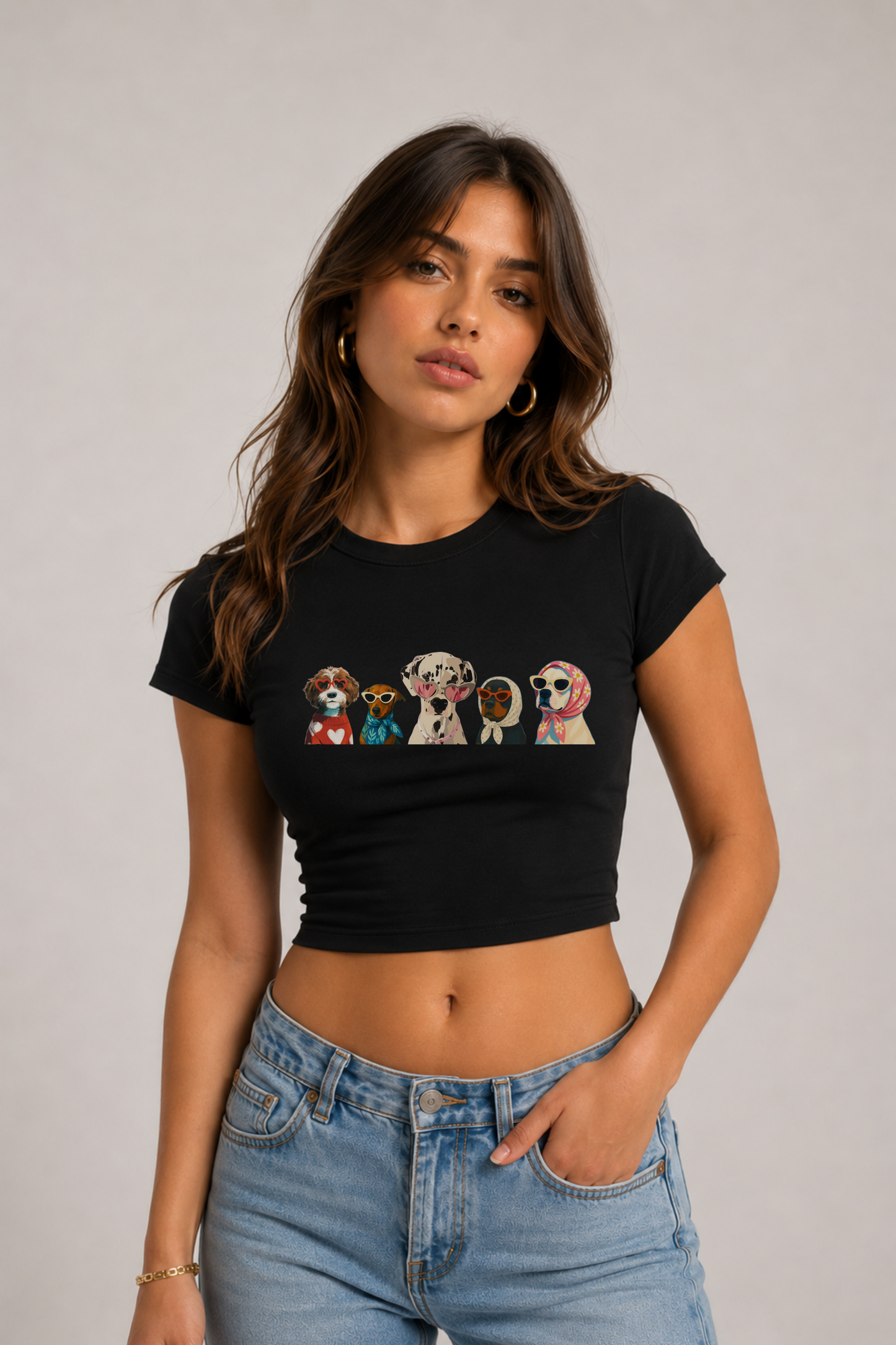 Cool Dogs Baskılı Kadın Crop Baby Tee