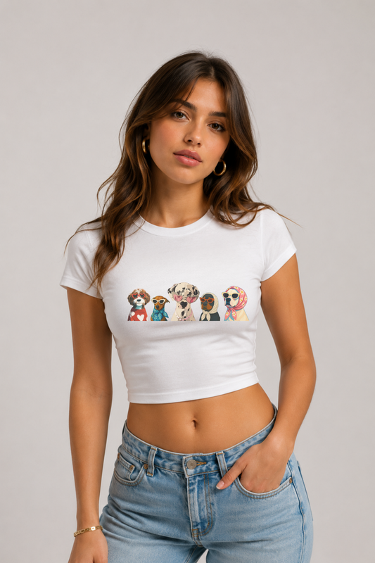 Cool Dogs Baskılı Kadın Crop Baby Tee