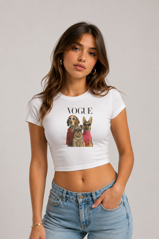 Fashion Dogs Baskılı Kadın Crop Baby Tee