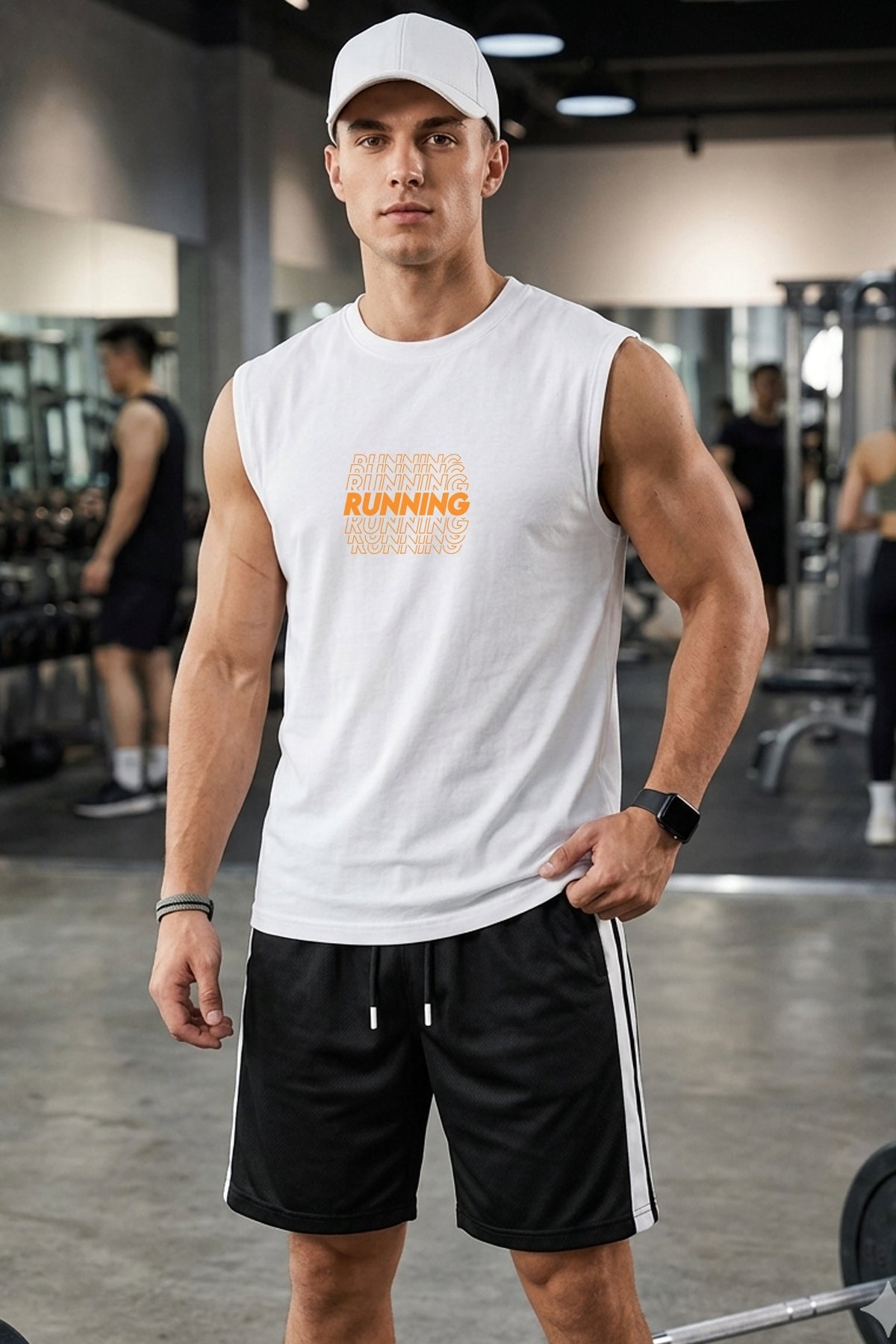 RUNNİNG Baskılı Kolsuz Atlet Tshirt Erkek Sıfır Kol Giyim Spor Giyim Oversize