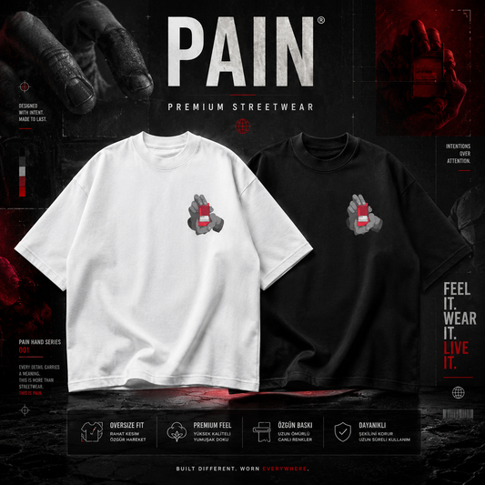 PAİN ESC Oversize Tişört – Siyah/Beyaz Premium Streetwear Unisex Baskılı T-Shirt