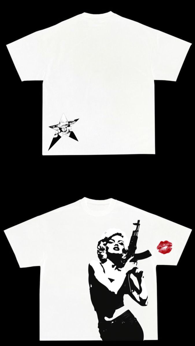 Marilyn Star Baskılı Unisex Oversize Tişört – Bisiklet Yaka Kısa Kol Beyaz