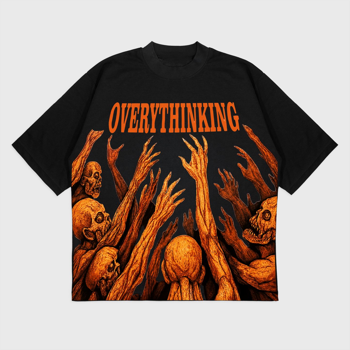 PAİN Overthinking Oversize Siyah Tişört – Premium Streetwear Baskılı Unisex T-Shirt