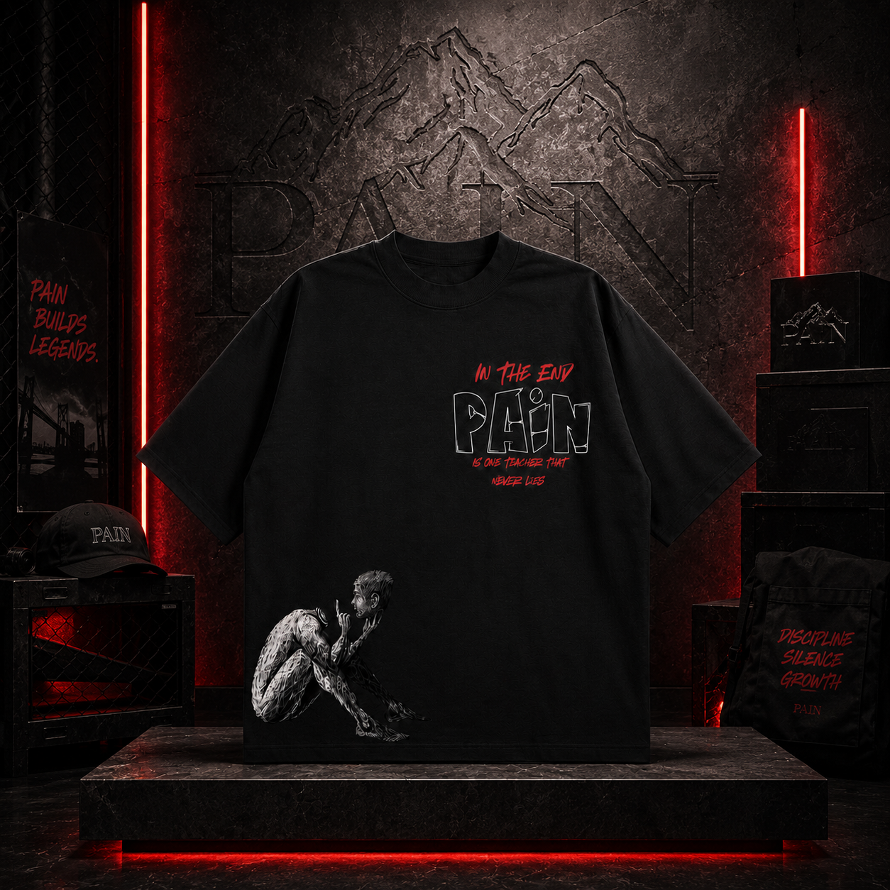 PAİN In The End Oversize Siyah Tişört – Premium Streetwear Unisex Baskılı T-Shirt