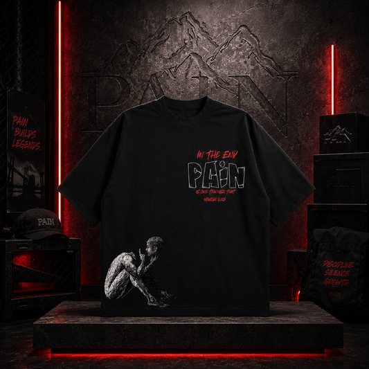 PAİN In The End Oversize Siyah Tişört – Premium Streetwear Unisex Baskılı T-Shirt
