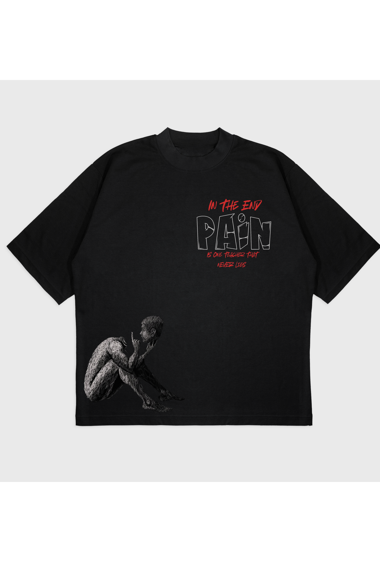 PAİN In The End Oversize Siyah Tişört – Premium Streetwear Unisex Baskılı T-Shirt